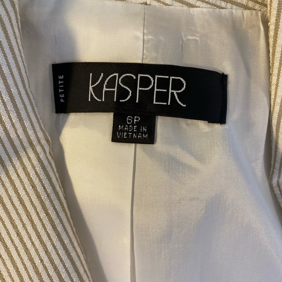 Kasper gray White Pinstripe Elegant Cream Women's Single Button Fitted Blazer 6P - Picture 6 of 10